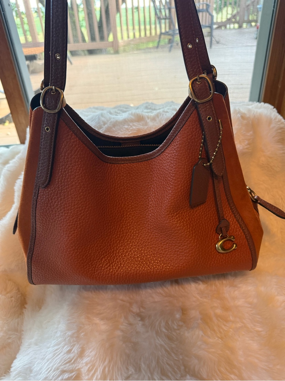 Coach Lori Bag -Pebbled Leather Shoulder Bag in Cognac & Saddle Brown - Canyon